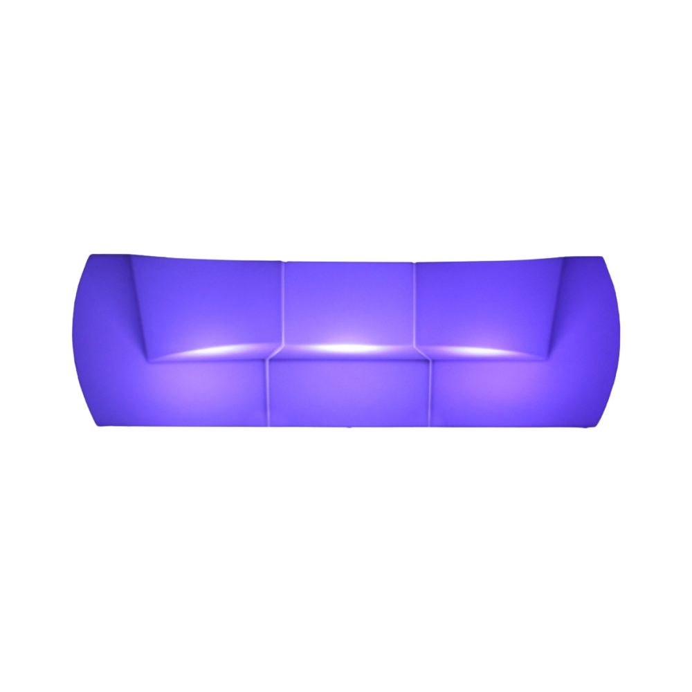 3-piece modular LED lounge sofa set illuminated in solid UV color on a white background